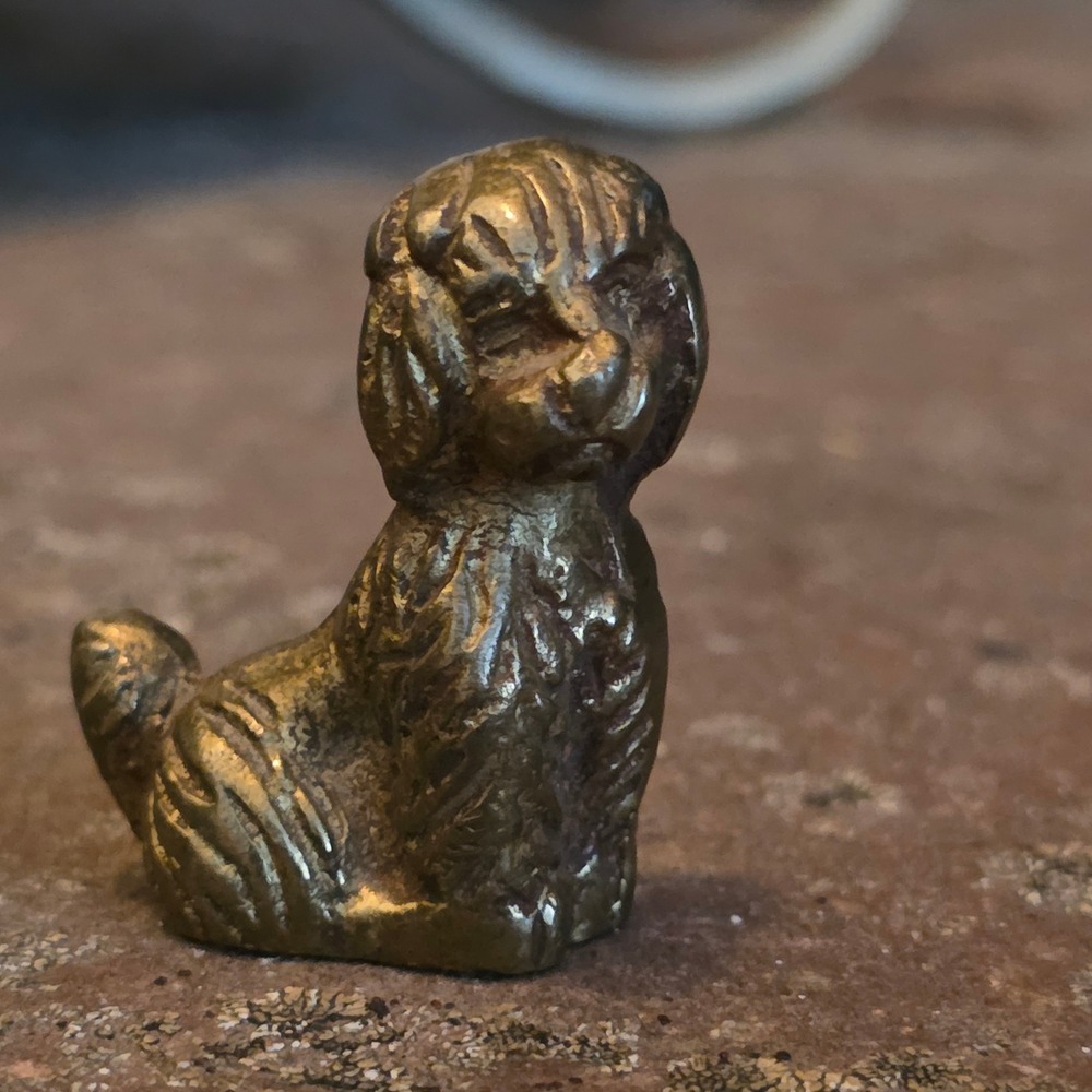 Vintage Miniature Brass Poodle Figurine Small Solid Metal Dog Statue 1.25" Puppy